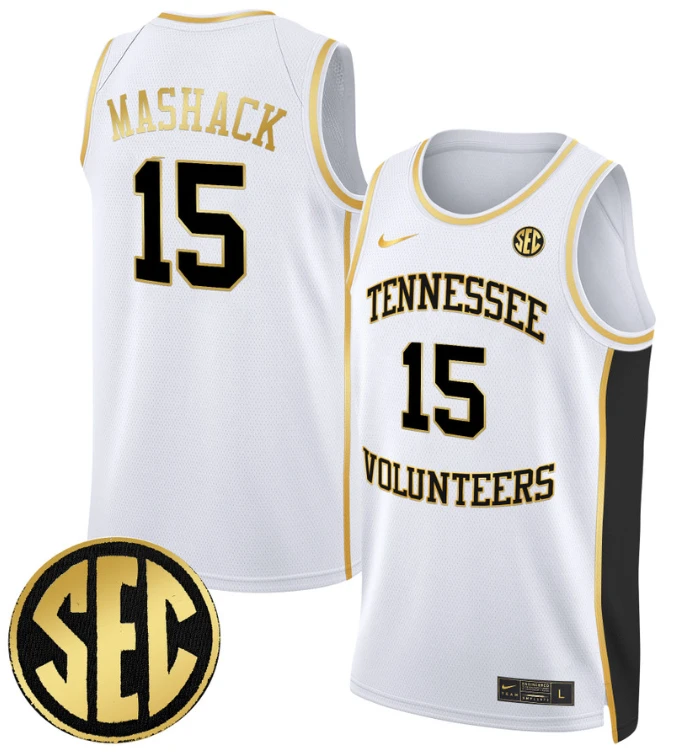 Jahmai Mashack Jersey #15 Tennessee Vols 2024 Swingman Basketball White Gold by My store basketball