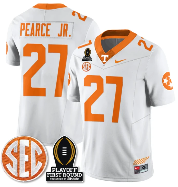 James Pearce Jr Jersey #27 Tennessee Vols Playoff First Round Patch White by NCAA Football Jersey
