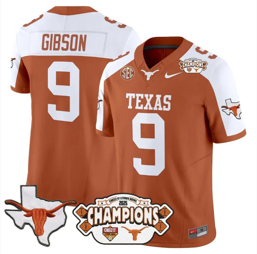 Jerrick Gibson Jersey #9 Texas 2025 State Map Citrus Bowl Champions Stiched Orange Alternate by NCAA Football Jersey