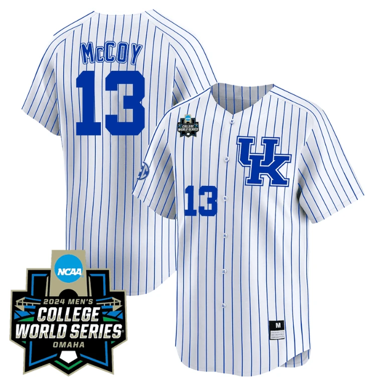 James McCOY Jersey #13 Kentucky Wildcats 2024 College World Series Vapor Premier Limited NCAA Baseball Stitched White Pinstripe by My Store