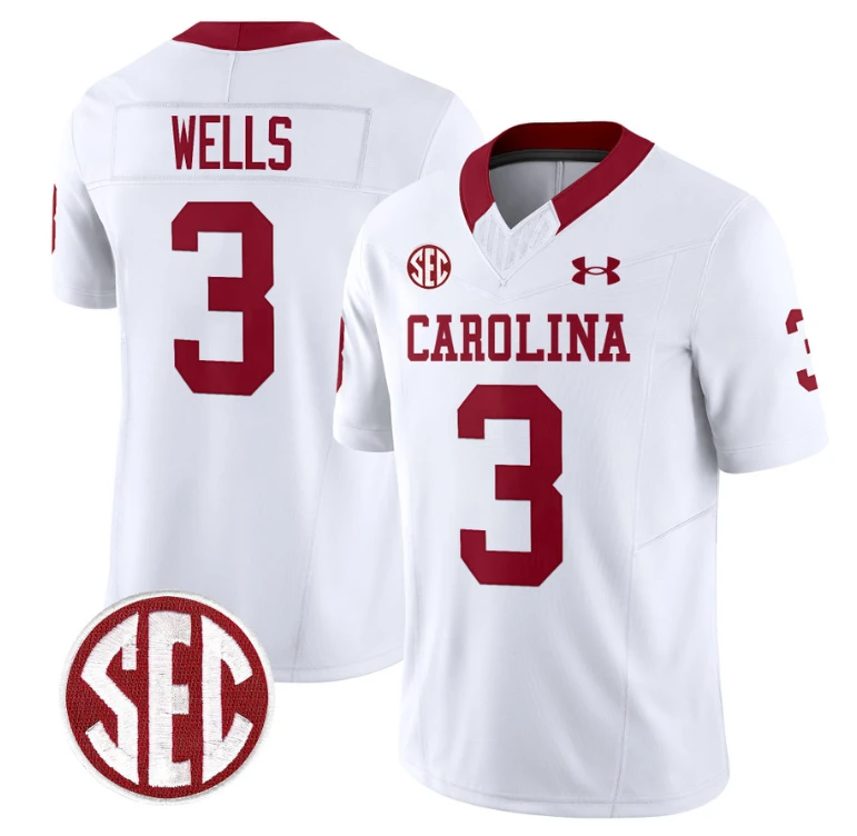 Juice Wells Jersey #3 South Carolina Gamecocks Football 1980 Throwback Vapor Limited SEC Patch White by My Store