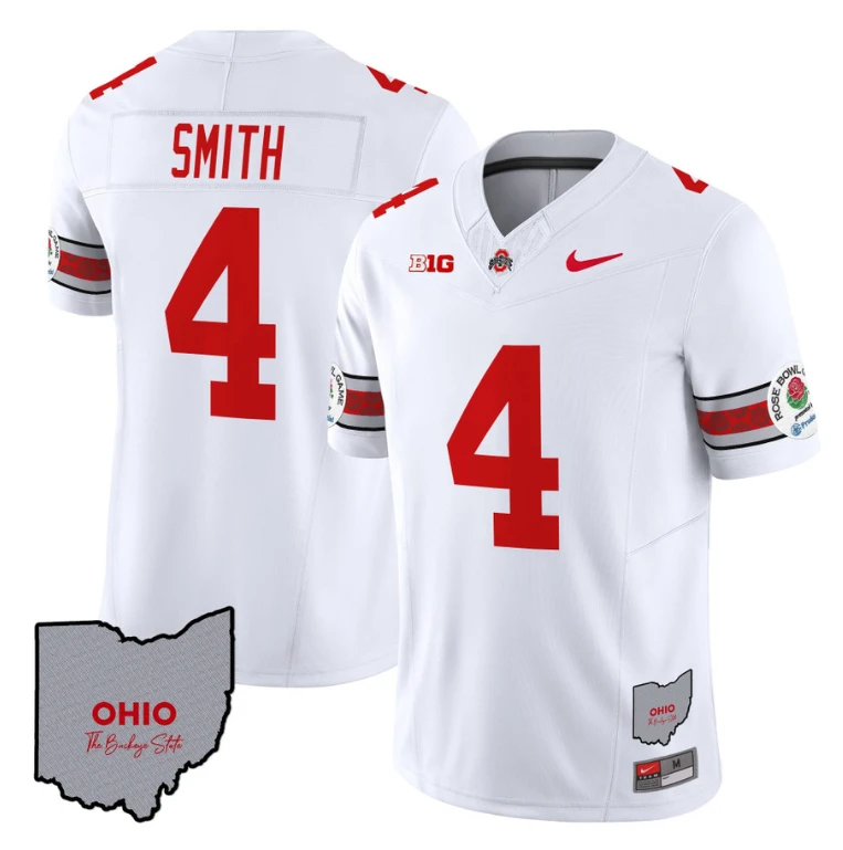 Jeremiah Smith Jersey #4 Ohio State Rose Bowl Patch Football V3 Stitched White by NCAA Football Jersey