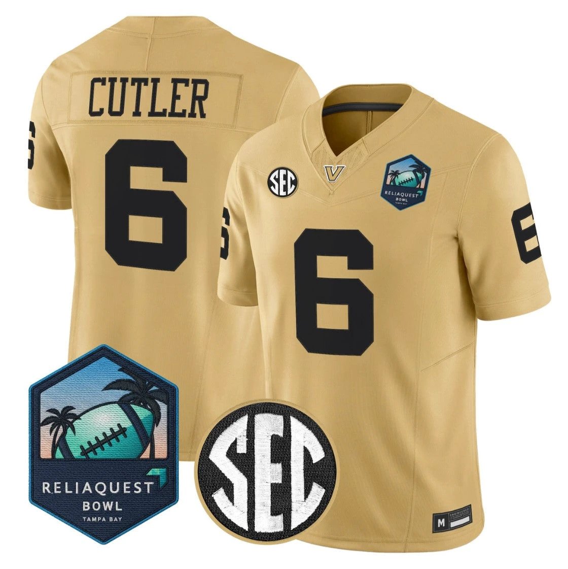 Jay Cutler Jersey #6 Vanderbilt Commodores 2025 ReliaQuest Bowl Stitched Gold by NCAA Football Jersey