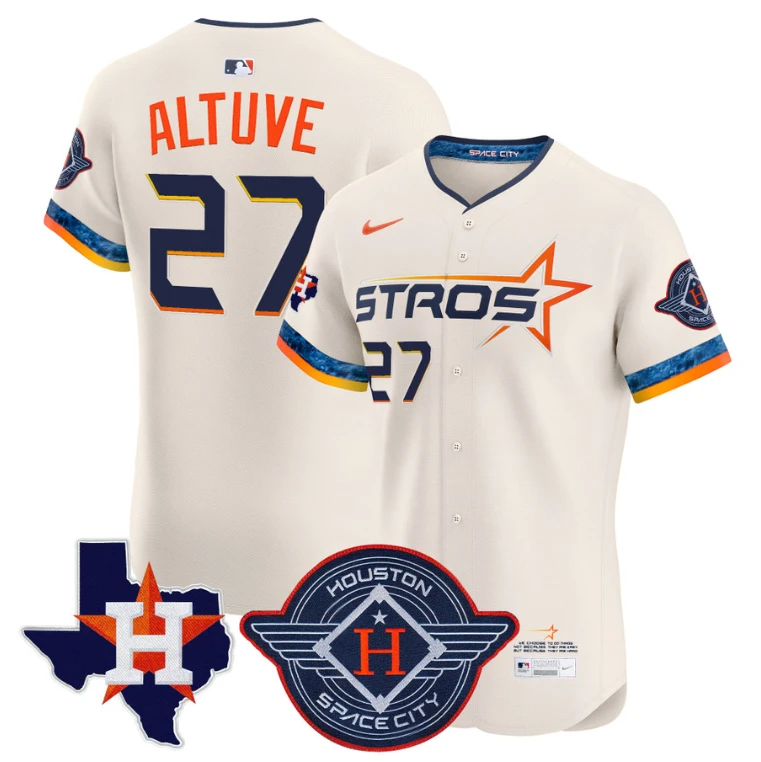 José Altuve Jersey #27 Houston Astros 2025 City Connect Texas Patch Premier Elite Stitched Cream by My Store