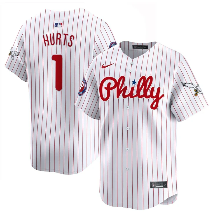 Jalen Hurts Jersey #1 Phillies and Eagles Vapor Premier Limited Stitched Pinstripe by My Store