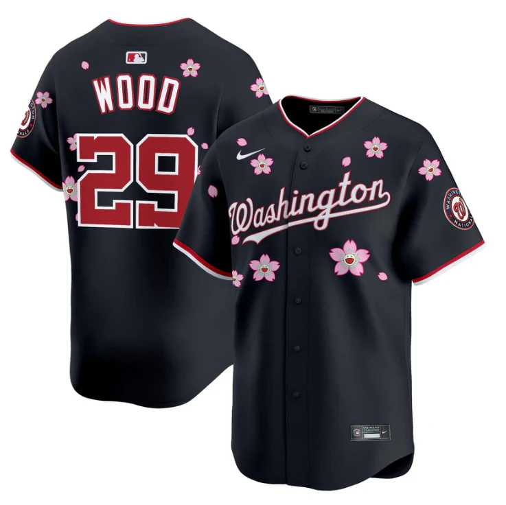 James Wood Jersey #29 Washington Nationals Cherry Blossom Vapor Premier Limited Stitched Navy by My Store