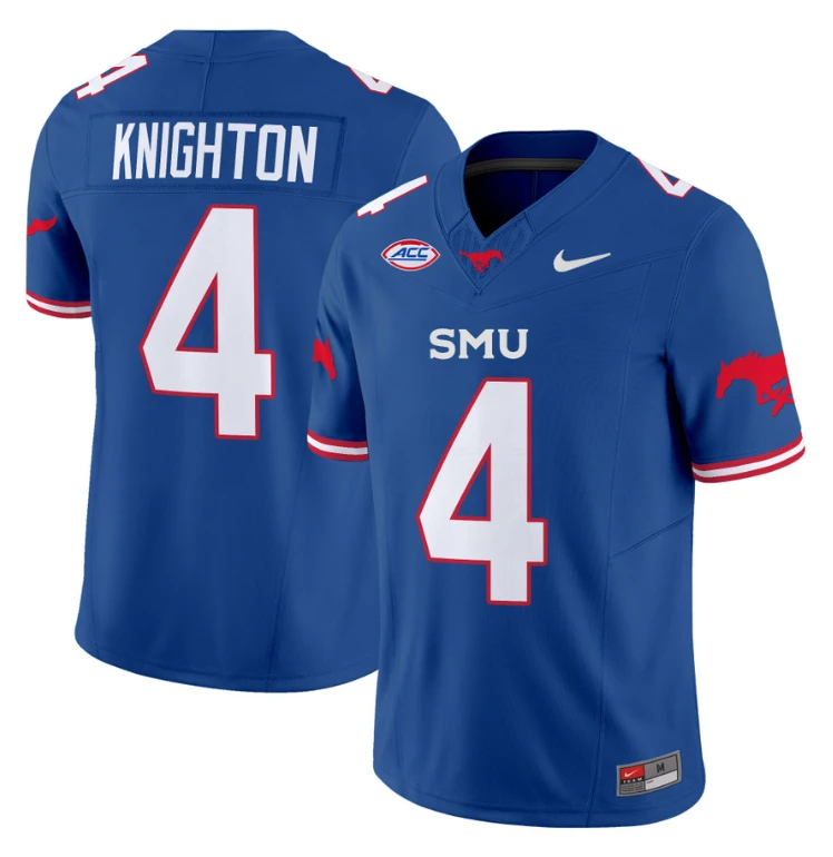 Jaylan Knighton Jersey #4 SMU Mustangs Icy College Football Vapor Limited Blue by My Store