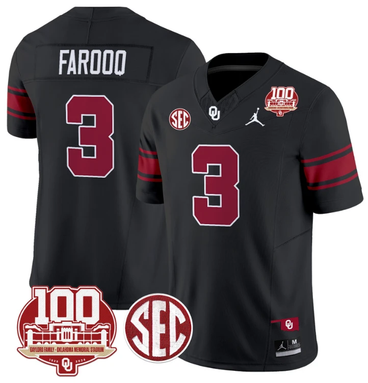 Jalil Farooq Jersey #3 Oklahoma Sooners 100th Anniversary Patch Vapor Limited College Football Stitched Black by My Store