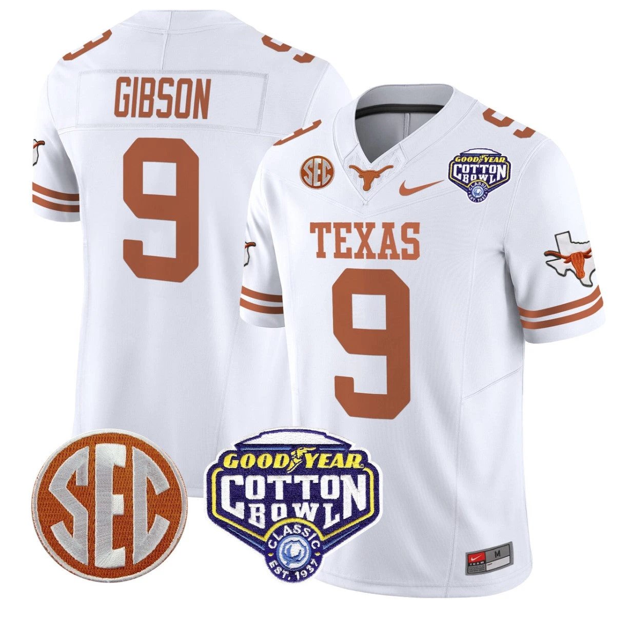 Jerrick Gibson Jersey #9 Texas Longhorns Cotton Bowl Patch Stitched White by NCAA Football Jersey