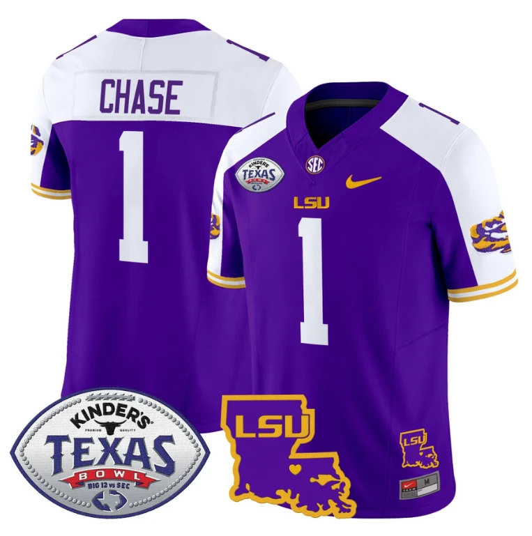 Ja'Marr Chase Jersey #1 LSU Tigers 2024 Texas Bowl Football Purple Alternate by My Store