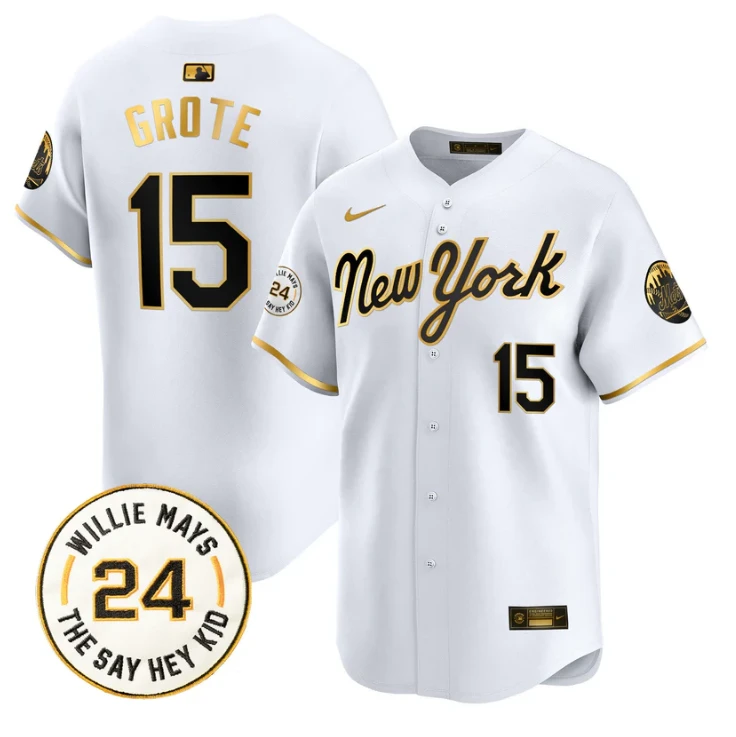 Jerry Grote Jersey #15 Mets Willie Mays Patch Vapor Premier Limited Stitched New York Gold by My Store