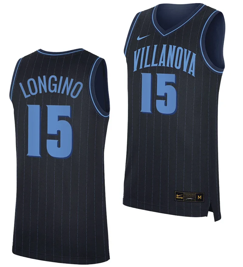 Jordan Longino Jersey #15 Villanova Wildcats Replica College Basketball 2023-24 Navy by My store basketball