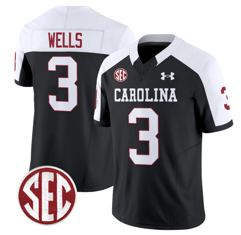 Juice Wells Jersey #3 South Carolina Gamecocks Football 1980 Throwback Vapor Limited SEC Patch Black Alternate by My Store