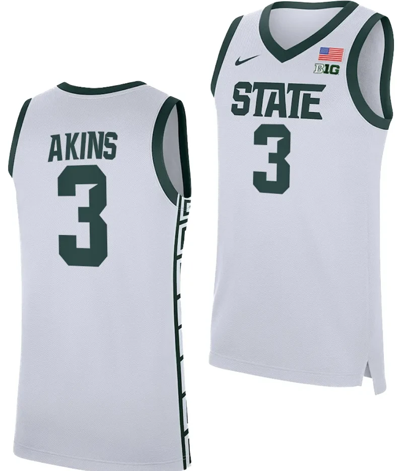Jaden Akins Jersey #3 Michigan State Spartans Replica Basketball 2023-24 White by My store basketball