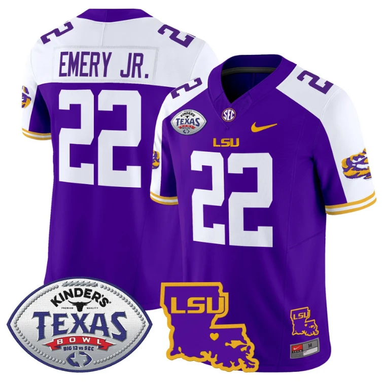 John Emery Jr Jersey #22 LSU Tigers 2024 Texas Bowl Football Purple Alternate by My Store