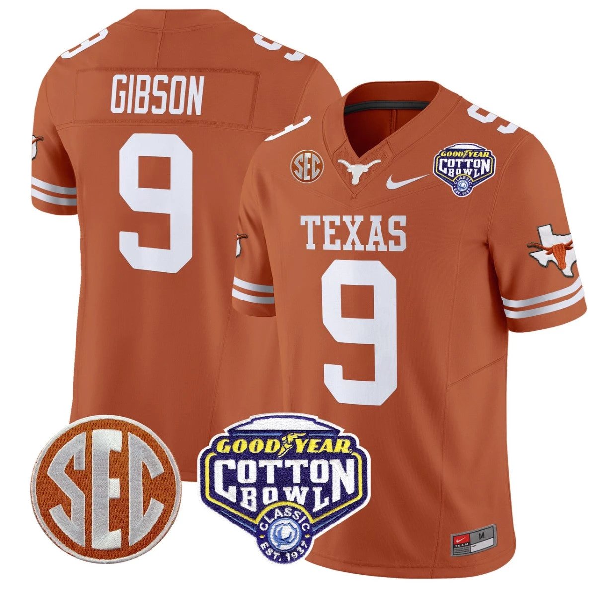 Jerrick Gibson Jersey #9 Texas Longhorns Cotton Bowl Patch Stitched Texas Orange by NCAA Football Jersey
