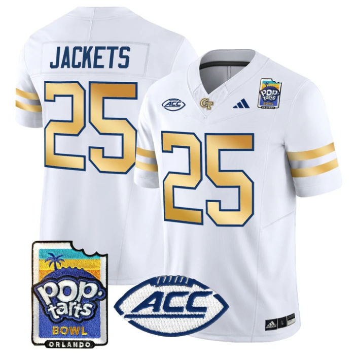 Jackets Jersey #25 Georgia Tech Jackets Pop-Tarts Bowl Patch Stitched White by NCAA Football Jersey