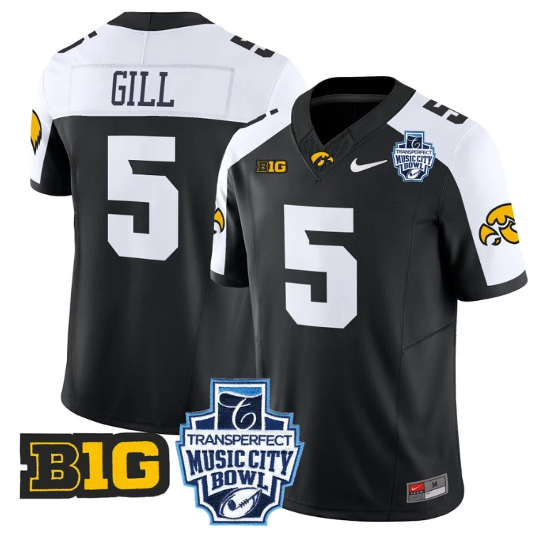 Jacob Gill Jersey #5 Iowa Hawkeyes 2024 Music City Bowl Patch Black Alternate by My Store