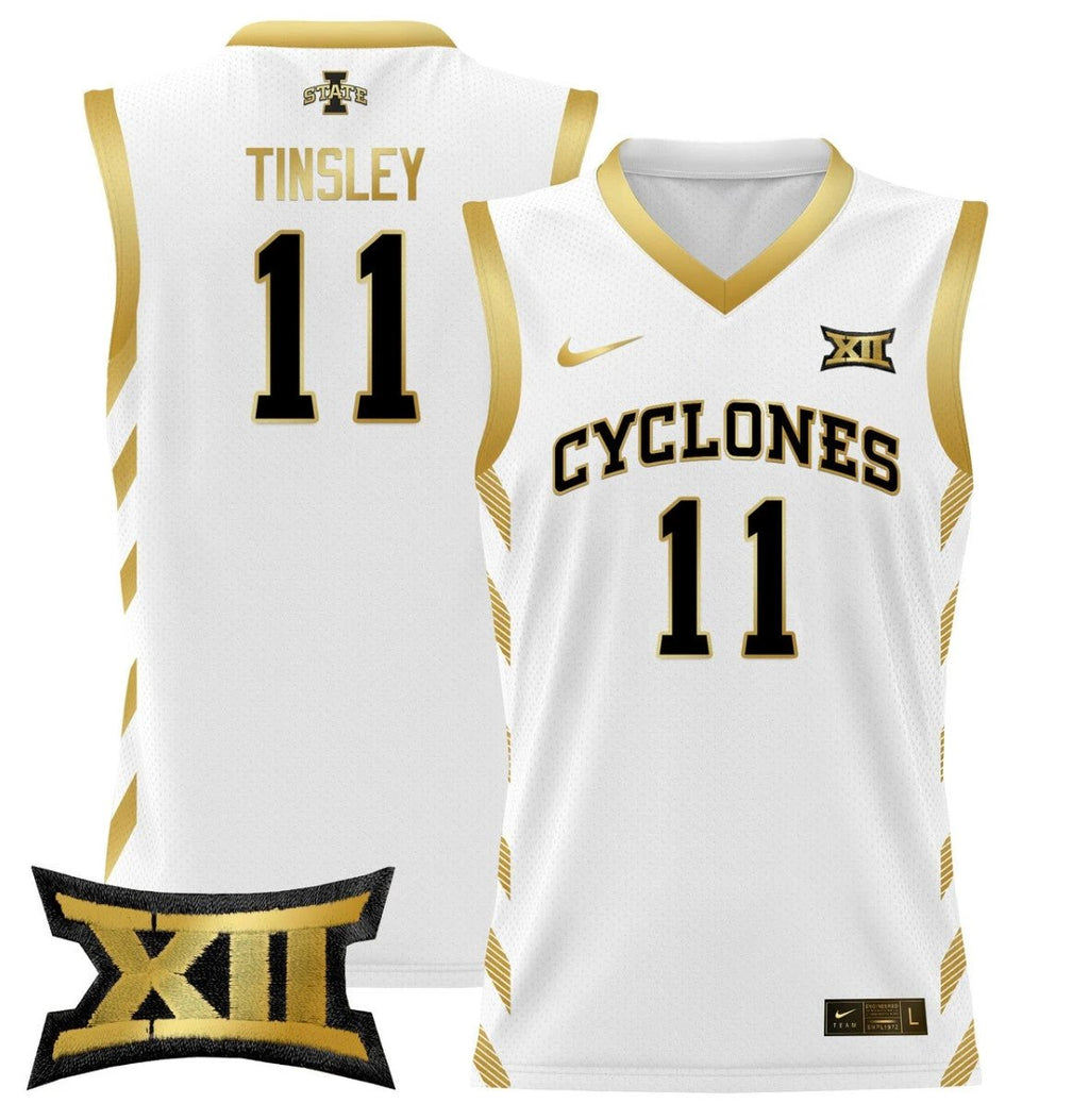 Jamaal Tinsley Jersey #11 Iowa State 2024 Lightweight Basketball White Gold by My store basketball