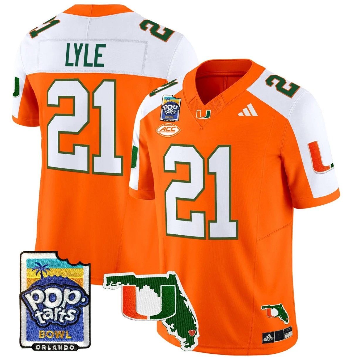 Jordan Lyle Jersey #21 Miami Hurricanes 2025 PopTarts Bowl Patch Orange Alternate by My Store