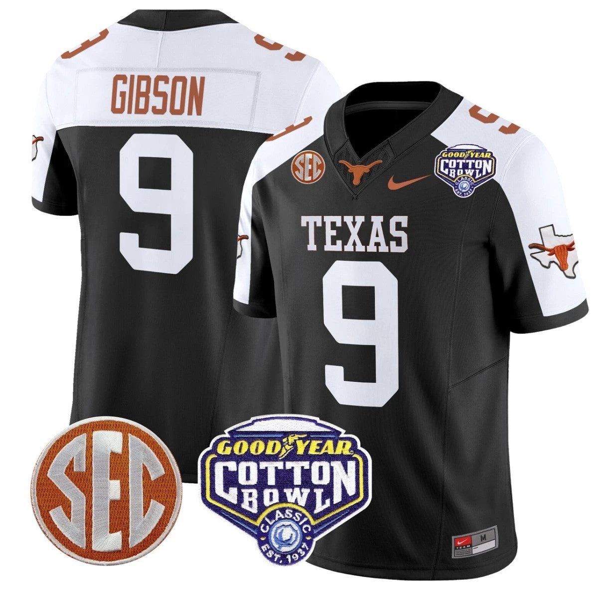 Jerrick Gibson Jersey #9 Texas Longhorns Cotton Bowl Patch Black Alternate by NCAA Football Jersey