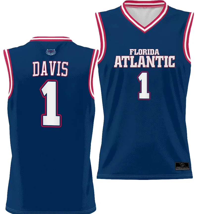 Johnell Davis Jersey #1 FAU Owls Full Sublimated Alternate Basketball Navy by My store basketball