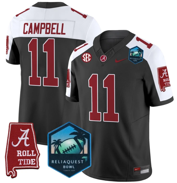 Jihaad Campbell Jersey #11 Alabama Crimson Tide 2025 ReliaQuest Bowl Black Alternate by My Store