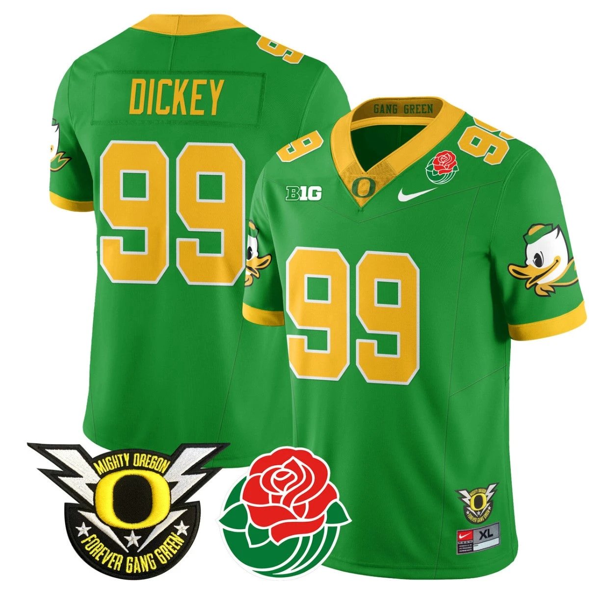 Jurrion Dickey Jersey #99 Oregon Ducks 2024 Rose Bowl Patch N1 Football Green by My Store