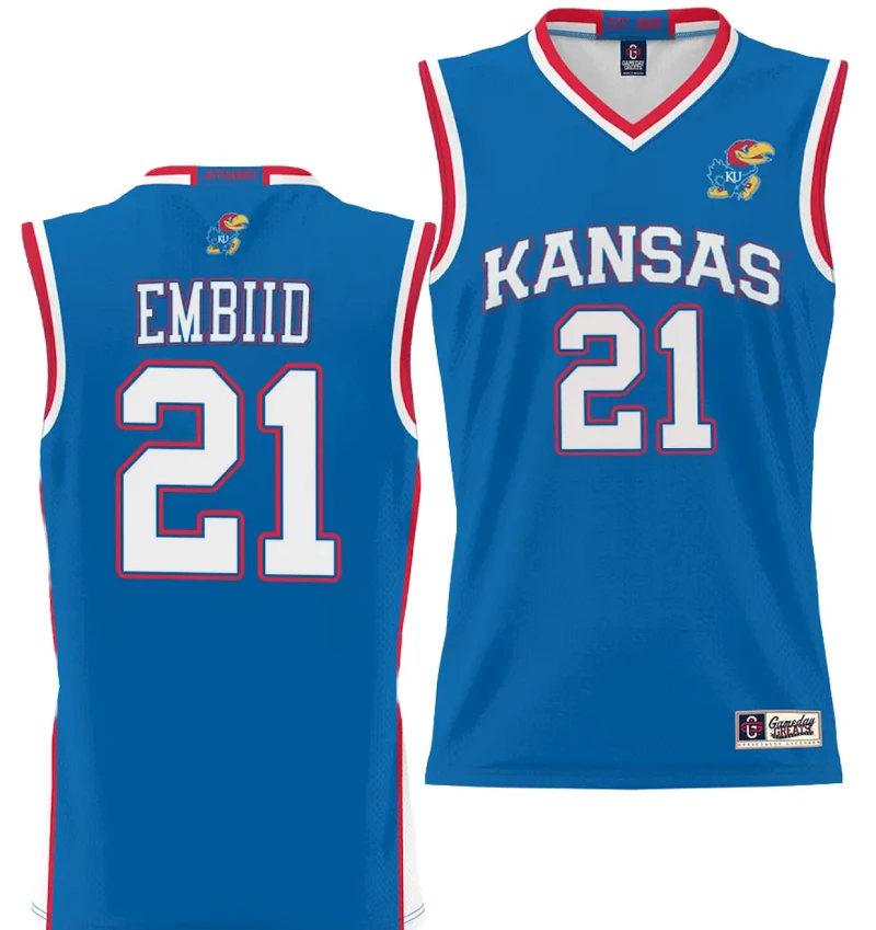 Joel Embiid Jersey #21 Kansas Jayhawks NIL College Basketball Lightweight Royal by My store basketball