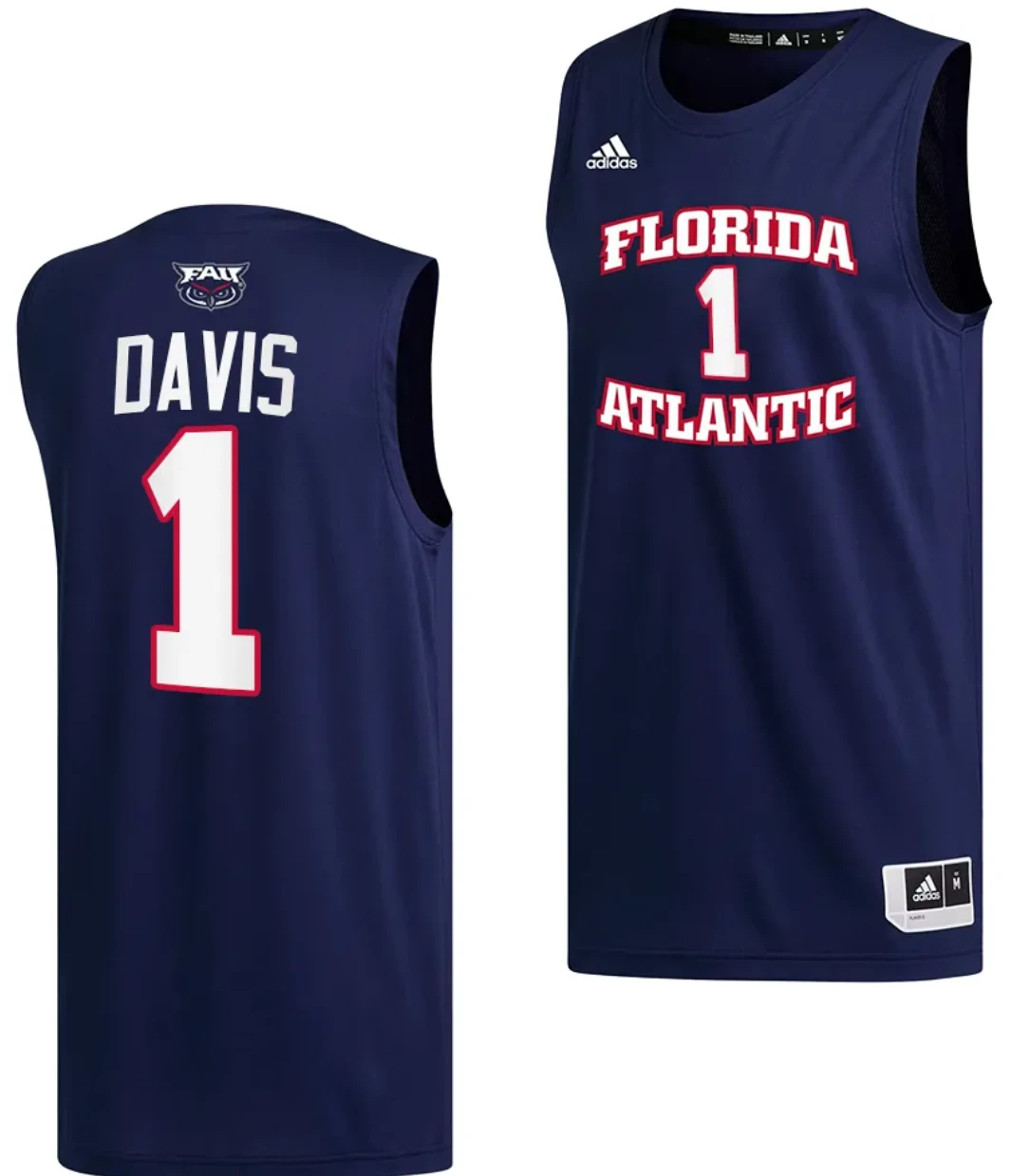 Johnell Davis Jersey #1 FAU Owls College Basketball Replica Navy by My store basketball