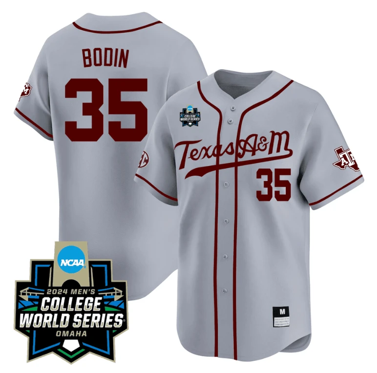 Jason Bodin Jersey #35 Texas AM Aggies 2024 College World Series Vapor Premier Limited NCAA Baseball Stitched Grey Alternate by My Store