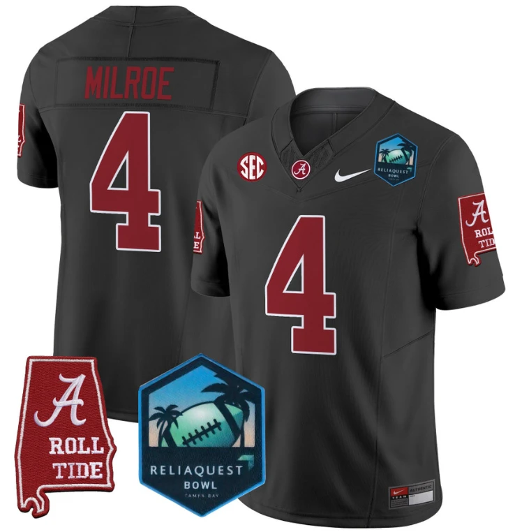 Jalen Milroe Jersey #4 Alabama Crimson Tide 2025 ReliaQuest Bowl Black by My Store