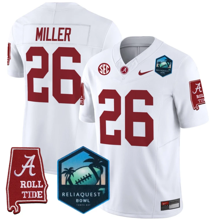 Jam Miller Jersey #26 Alabama Crimson Tide 2025 ReliaQuest Bowl White by My Store