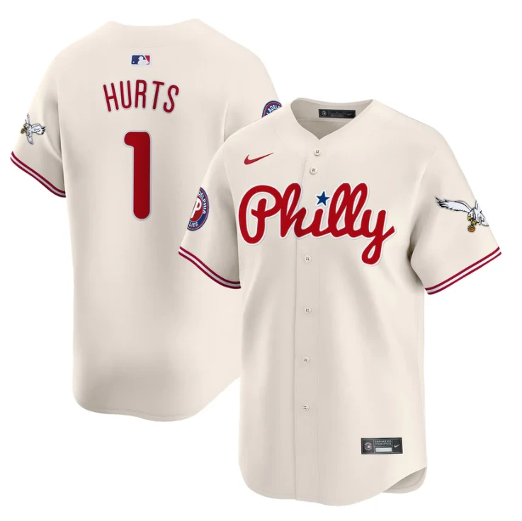 Jalen Hurts Jersey #1 Phillies and Eagles Vapor Premier Limited Stitched Cream by My Store