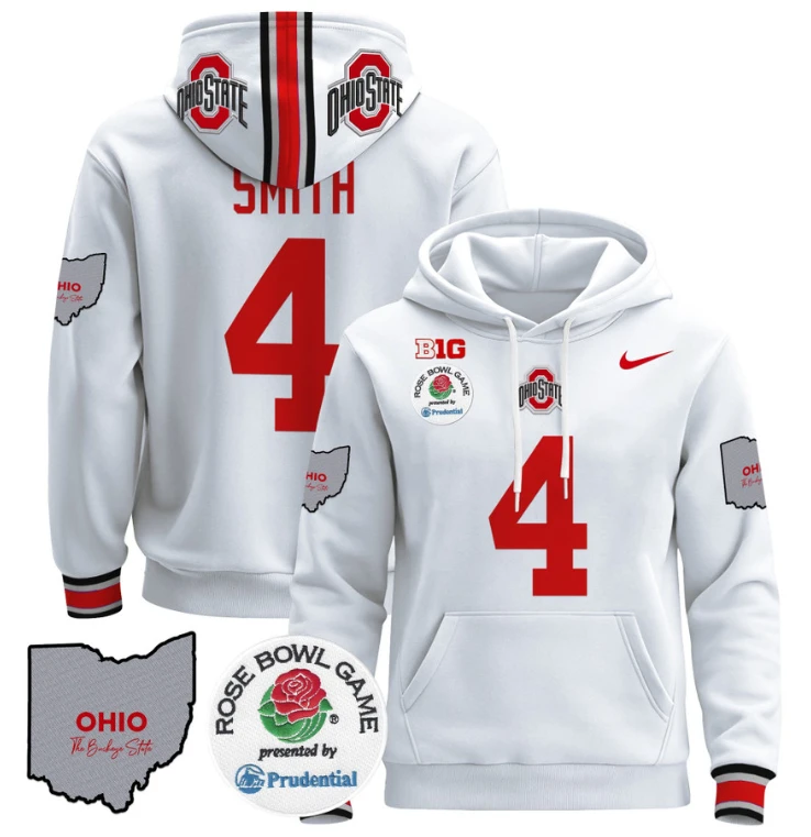 Jeremiah Smith Hoodie #4 Ohio State Buckeyes Rose Bowl Pullover by Hoodie Pullover