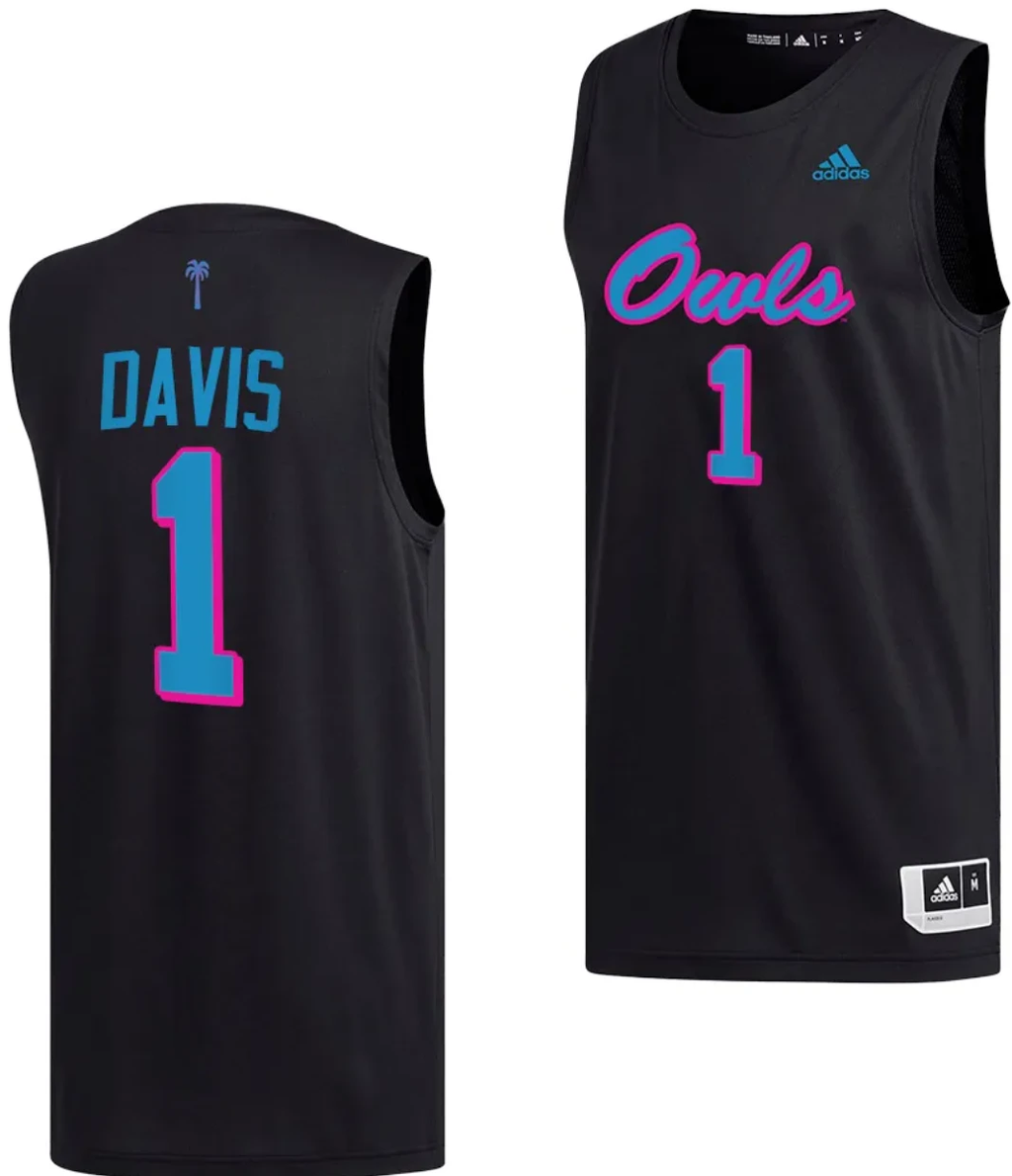 Johnell Davis Jersey #1 FAU Owls College Basketball Replica uniform Black by My store basketball