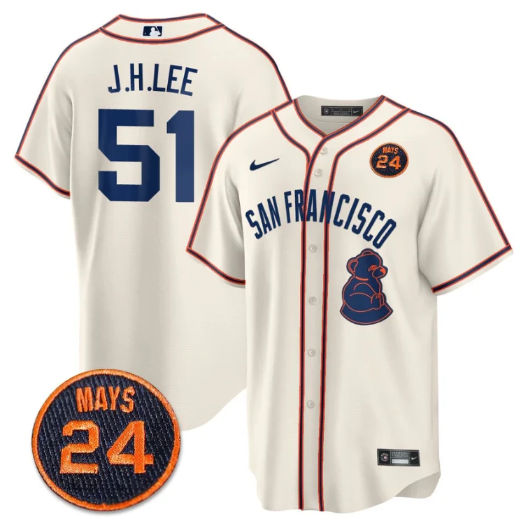 Jung-hoo Lee Jersey #51 San Francisco Giants #24 Willie Mays Patch 2024 Premier Cream by My Store
