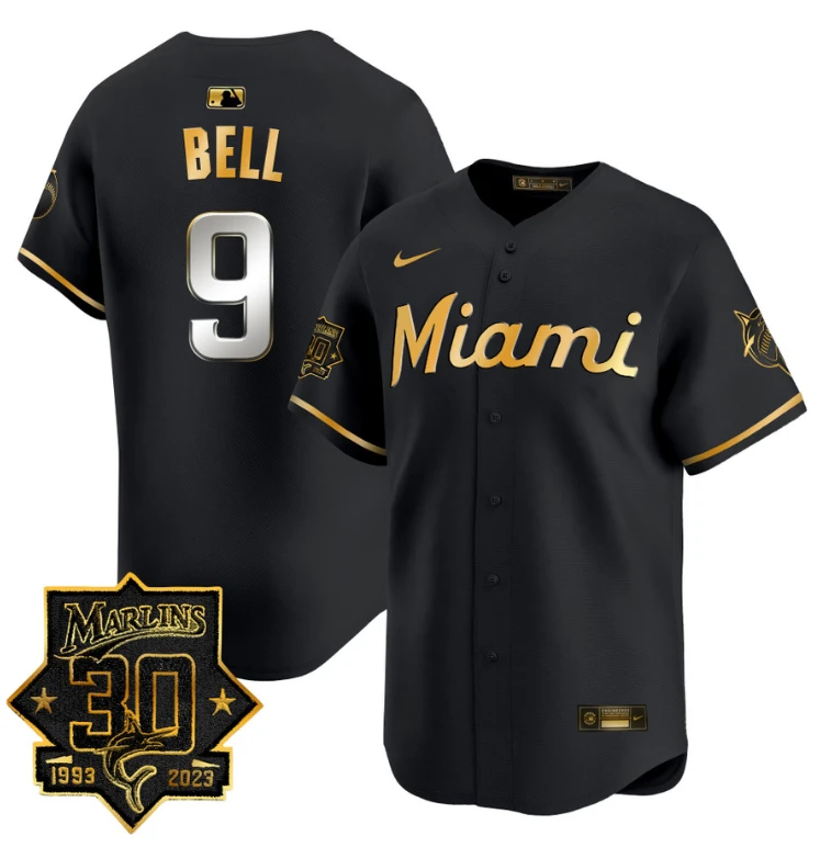 Josh Bell Jersey #9 Miami Marlins 30 Seasons Anniversary Patch Limited Stitched Black Gold by My Store