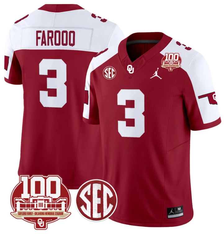 Jalil Farooq Jersey #3 Oklahoma Sooners 100th Anniversary Patch Vapor Limited College Football Stitched Crimson Alternate by My Store
