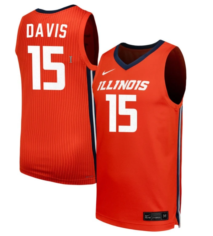 Jake Davis Jersey #15 Illinois Fighting Illini NIL Basketball Orange by My store basketball