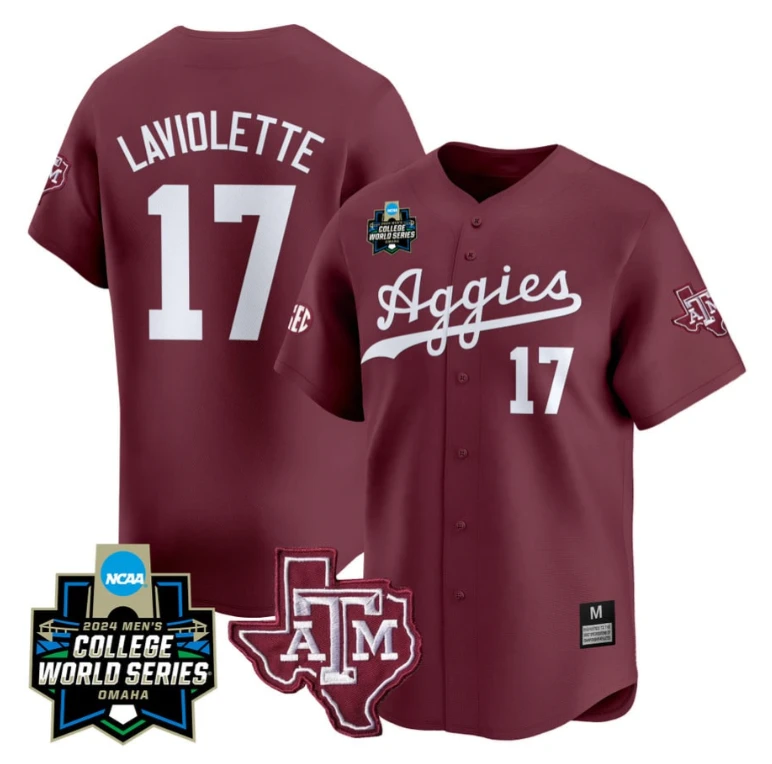Jace Laviolette Jersey #17 Texas AM Aggies 2024 College World Series Vapor Premier Limited NCAA Baseball Stitched Maroon by My Store