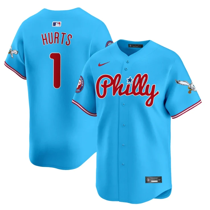 Jalen Hurts Jersey #1 Phillies and Eagles Vapor Premier Limited Stitched Light Blue by My Store