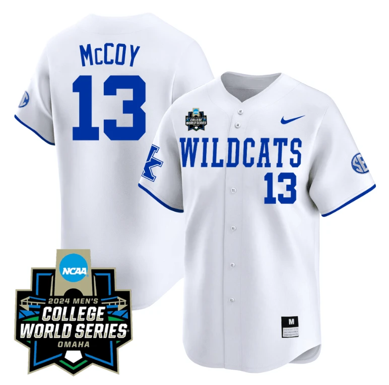 James McCOY Jersey #13 Kentucky Wildcats 2024 College World Series Vapor Premier Limited NCAA Baseball Stitched Wildcats White by My Store