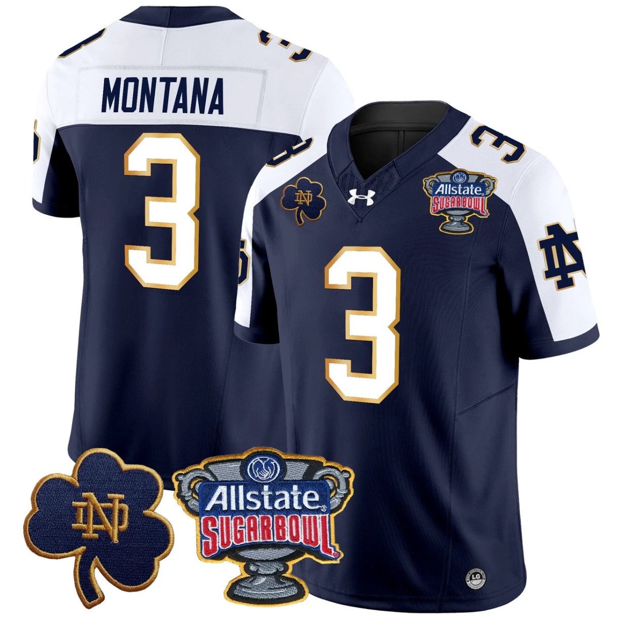 Joe Montana Jersey #3 Notre Dame 2024 Sugar Bowl Patch V2 Stitched Navy Alternate by NCAA Football Jersey