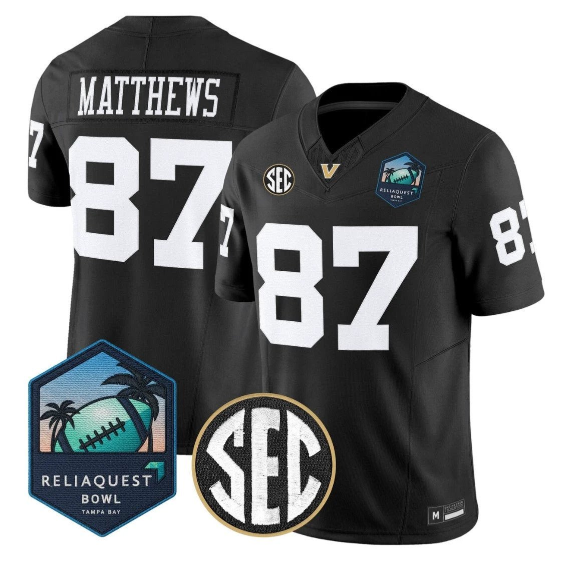 Jordan Matthews Jersey #87 Vanderbilt Commodores 2025 ReliaQuest Bowl by My Store NCAA Football Jerseys