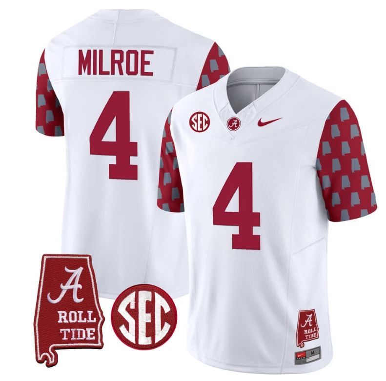 Jalen Milroe Jersey #4 Alabama Crimson Tide Vapor College Football Limited Stitched Crimson Sleeves by My Store