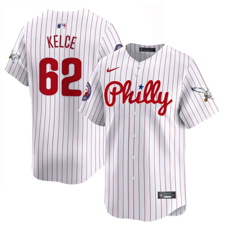 Jason Kelce Jersey #62 Phillies and Eagles Vapor Premier Limited Stitched Pinstripe by My Store