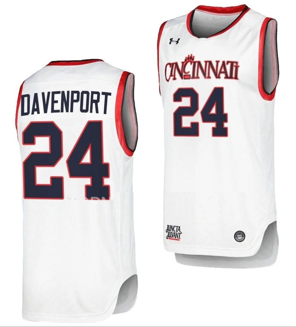 Jeremiah Davenport Jersey Cincinnati Bearcats College Basketball Replica White #24 by My store basketball