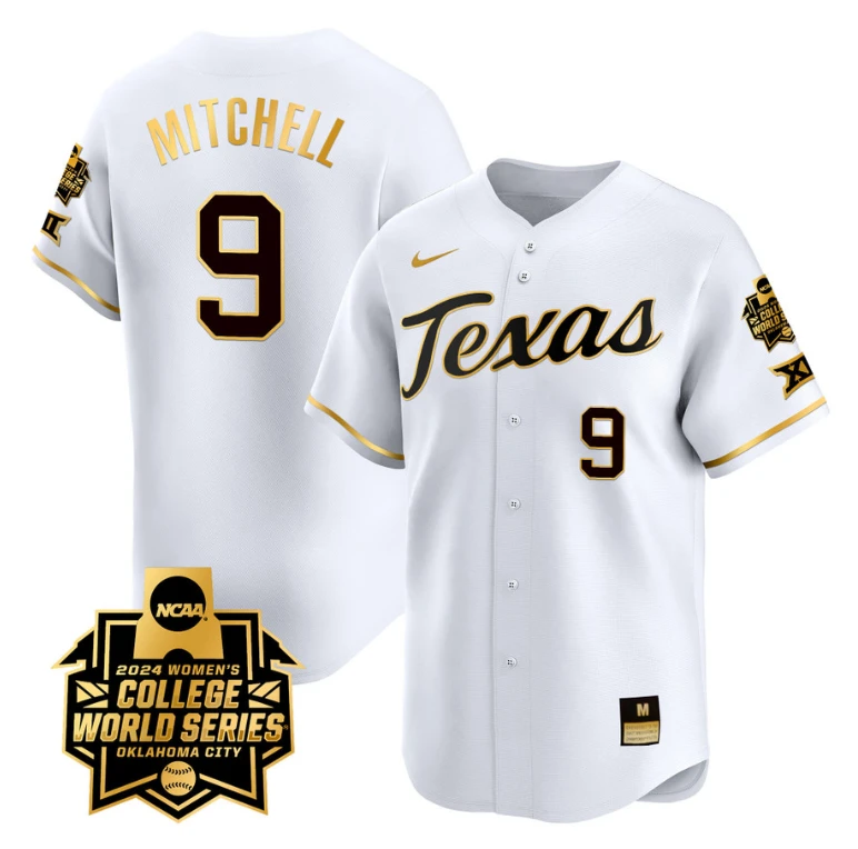 Joley Mitchell Jersey #9 Texas AM Aggies 2024 College World Series Patch Vapor Premier Limited NCAA Baseball Stitched White Gold by My Store