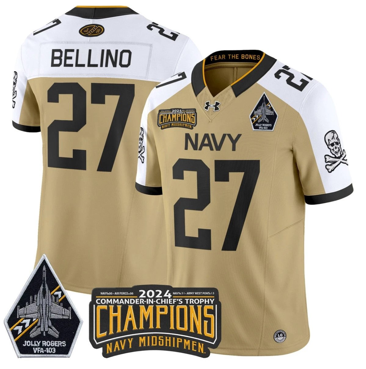 Joe Bellino Jersey #27 Navy Midshipmen Commander-in-chief's Trophy Gold Alternate by NCAA Football Jersey
